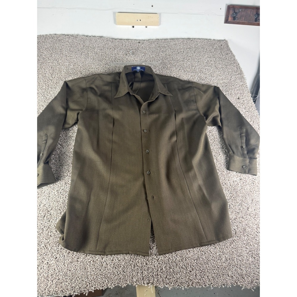 Vittorio St. Angelo Mens 3XL Olive Green Pleated Front Button Down Dress Shirt